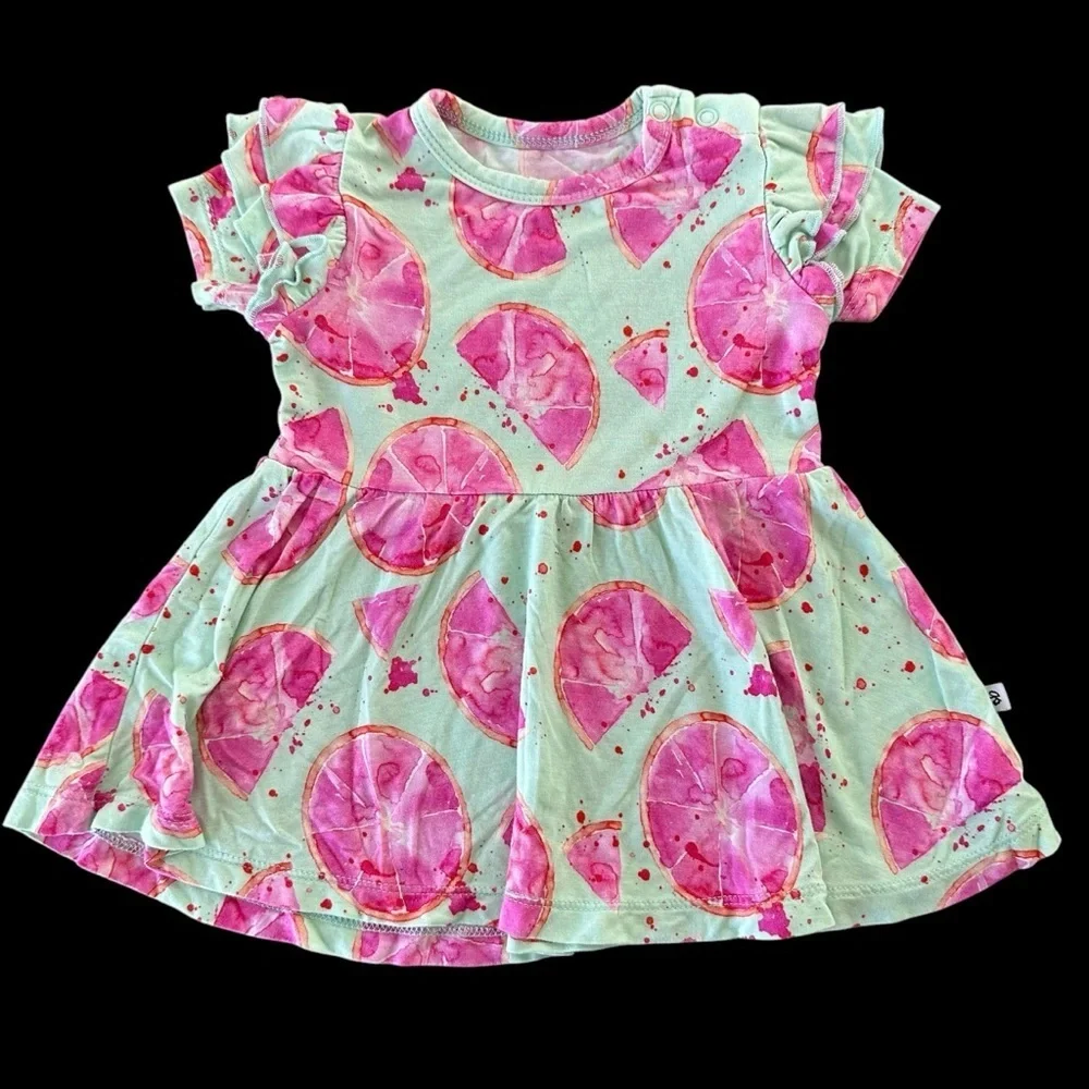 Birdie Bean Baby Girls 12-18 months Bamboo Green Citrus Ruffle Dress Top Stretch